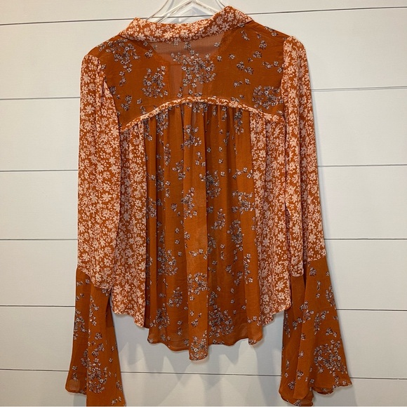 Free People Serena Floral Rust Orange Tunic Blouse Womens Size Large - Picture 5 of 7